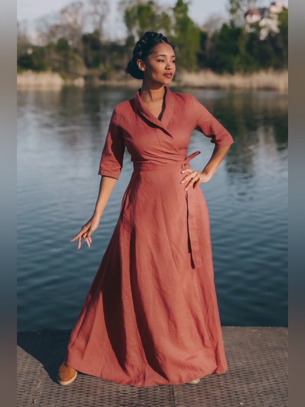 fall linen wrap dress